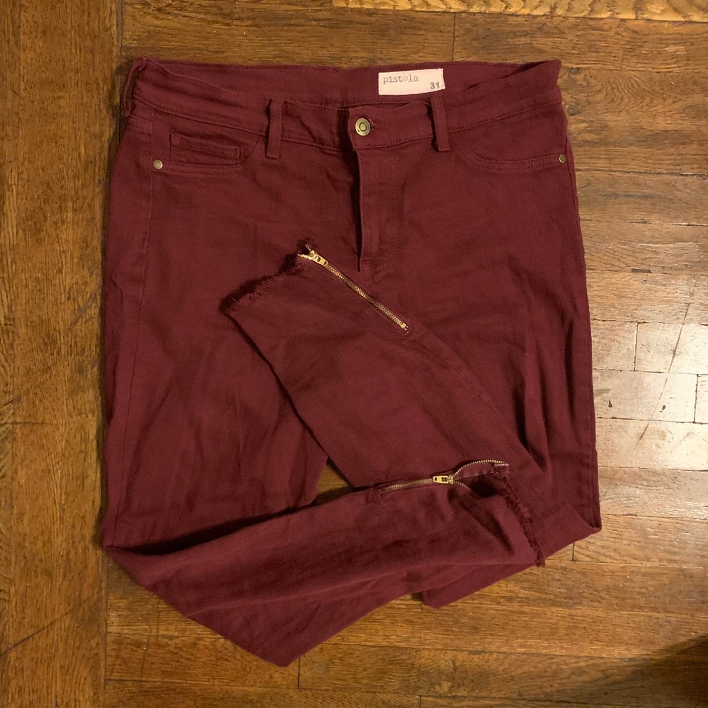 Pistola - Burgundy Side Zip Skinny Jeans - Sz 31